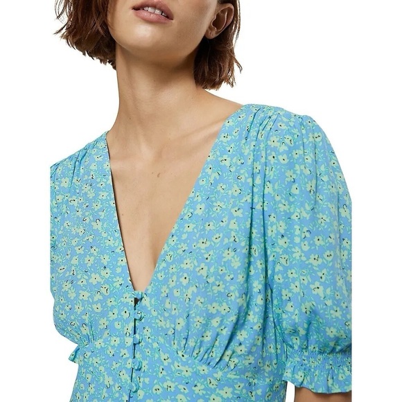 MANGO Blue and green Floral romantic Dress open back XS - Picture 6 of 10